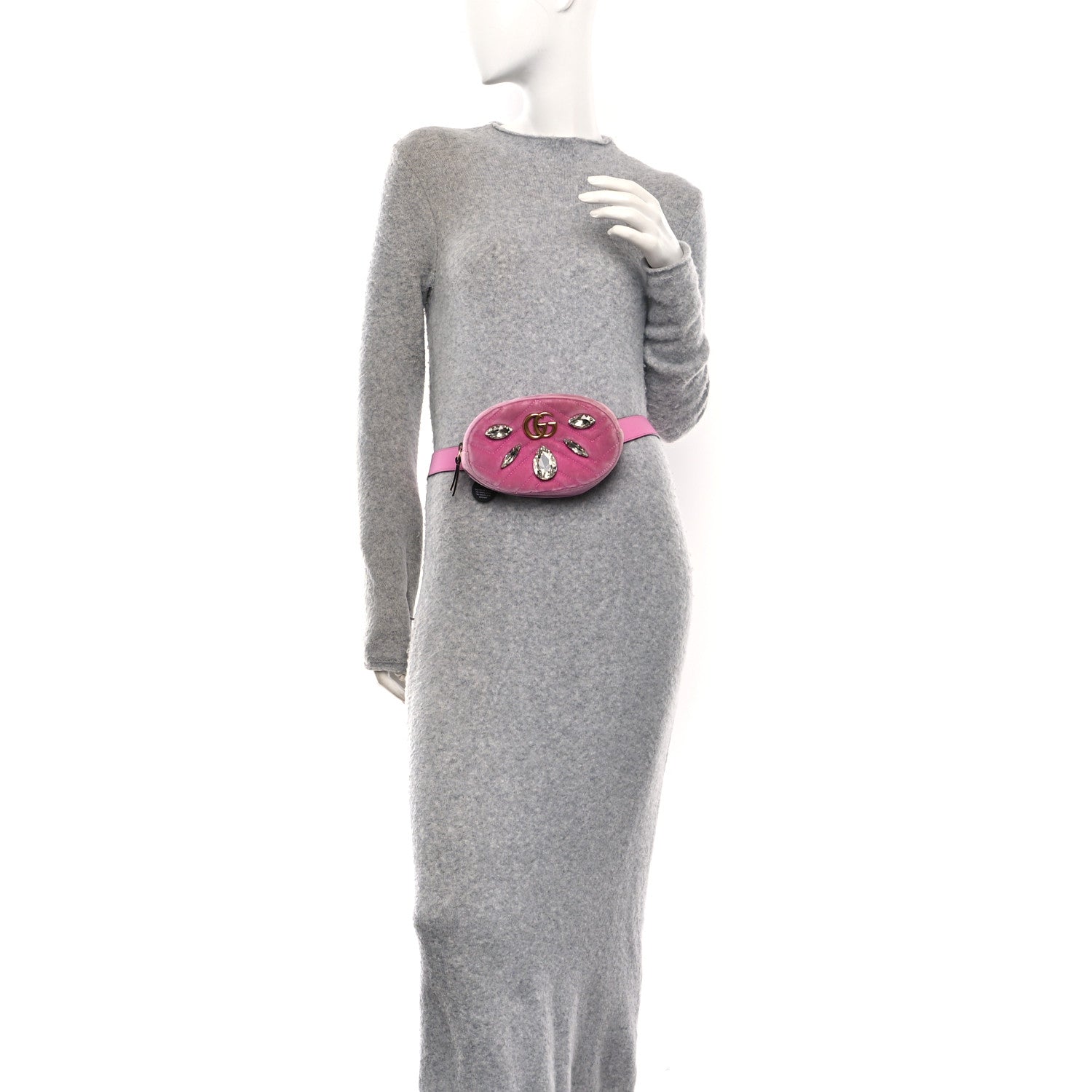Gucci Velvet Matelasse Marquise Crystals GG Marmont Belt Bag 85 34 Malva