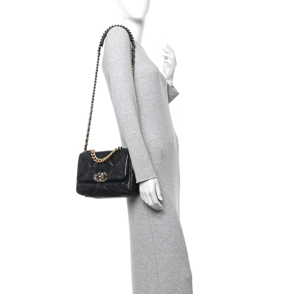 Chanel Goatskin Quilted Medium Chanel 19 Flap Black
