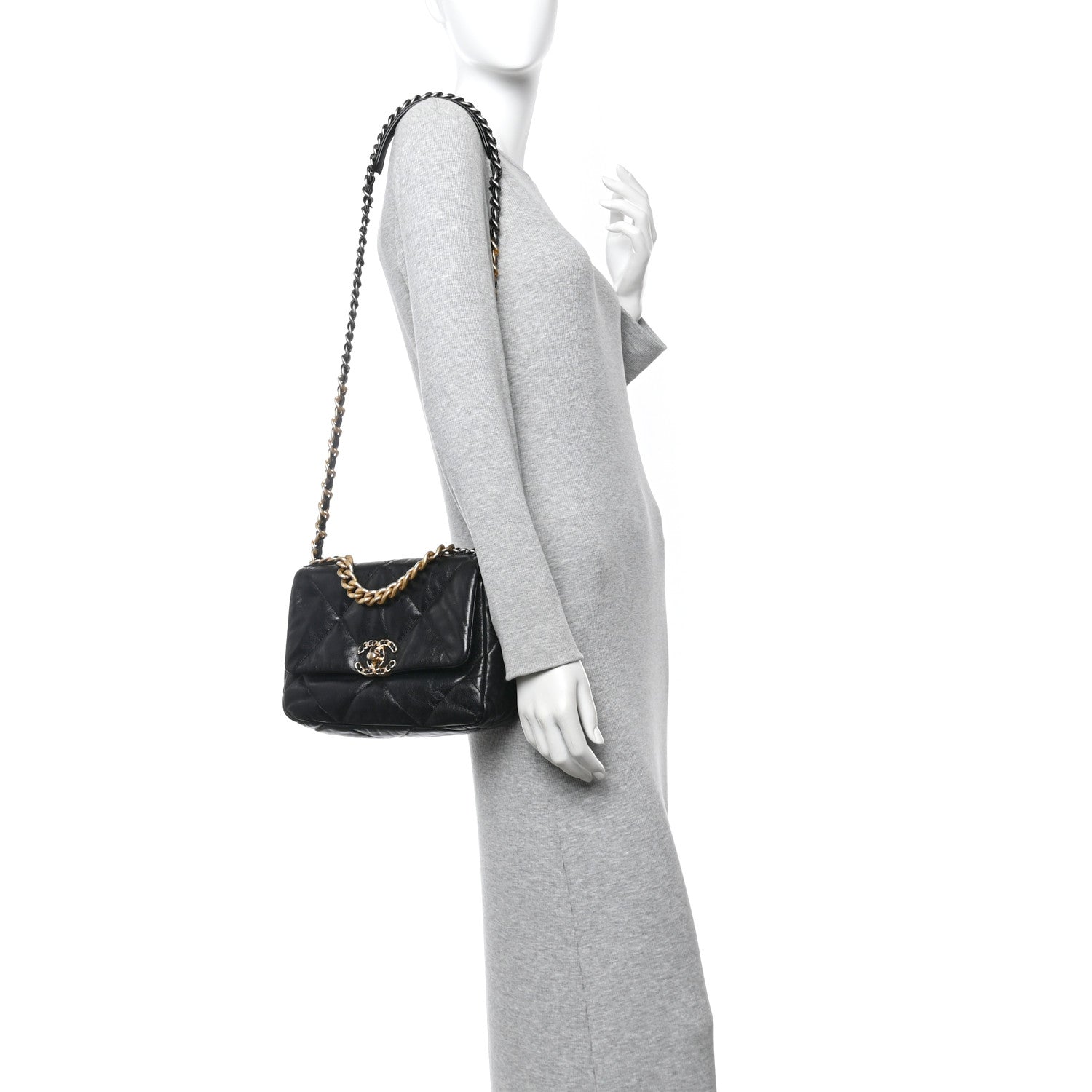 Chanel Goatskin Quilted Medium Chanel 19 Flap Black