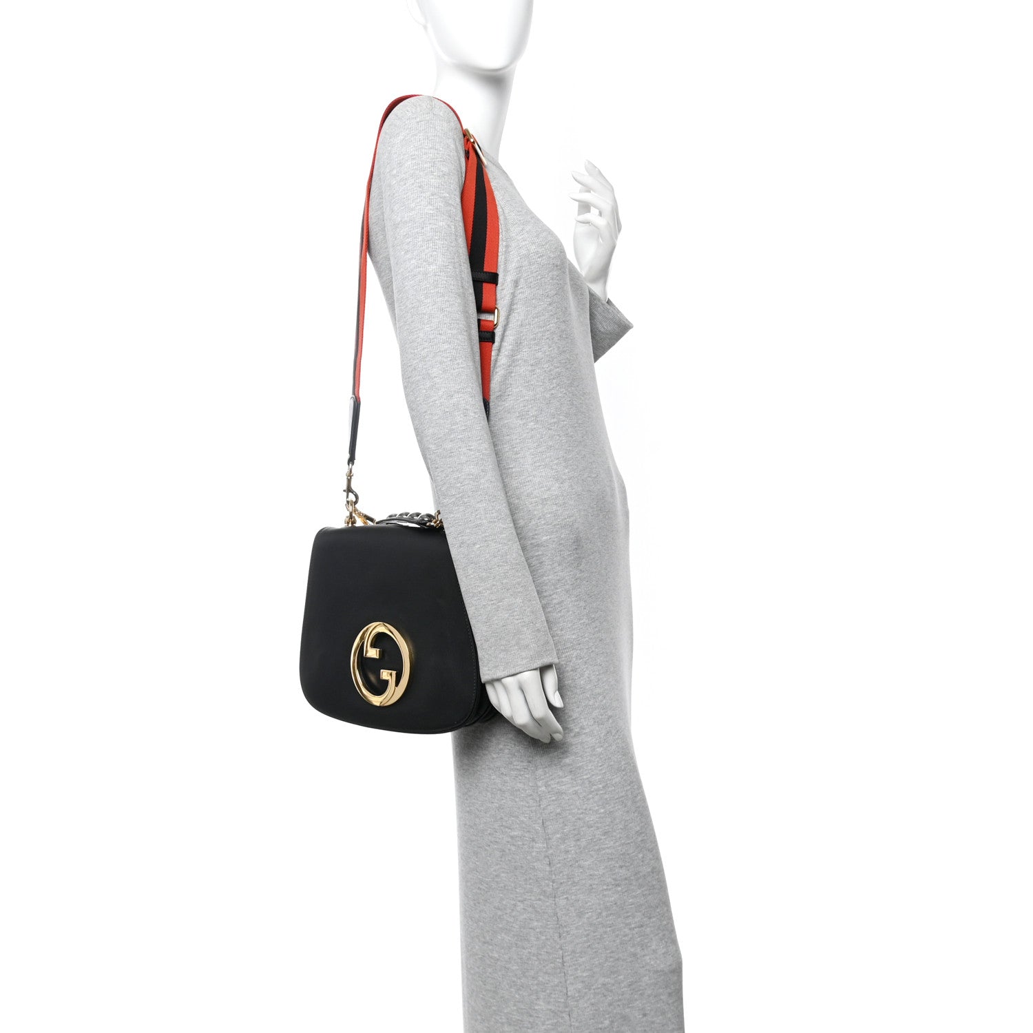 Gucci Roxy Calfskin Web Medium Blondie Top Handle Shoulder Flap Bag Black