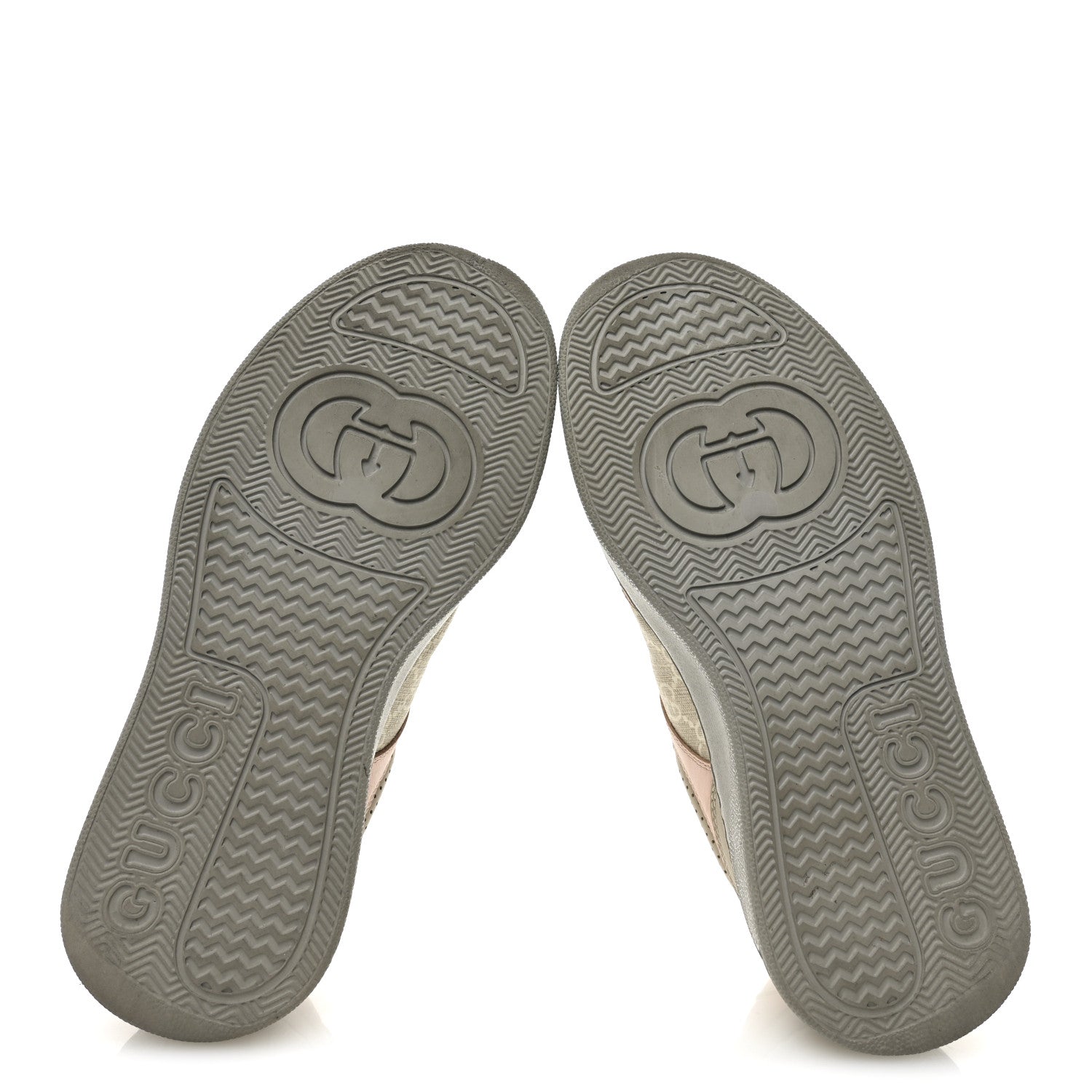 Gucci Calfskin GG Supreme Monogram Perforated Womens Platform 55mm Sneakers 37 Apricot Pink Beige Grey