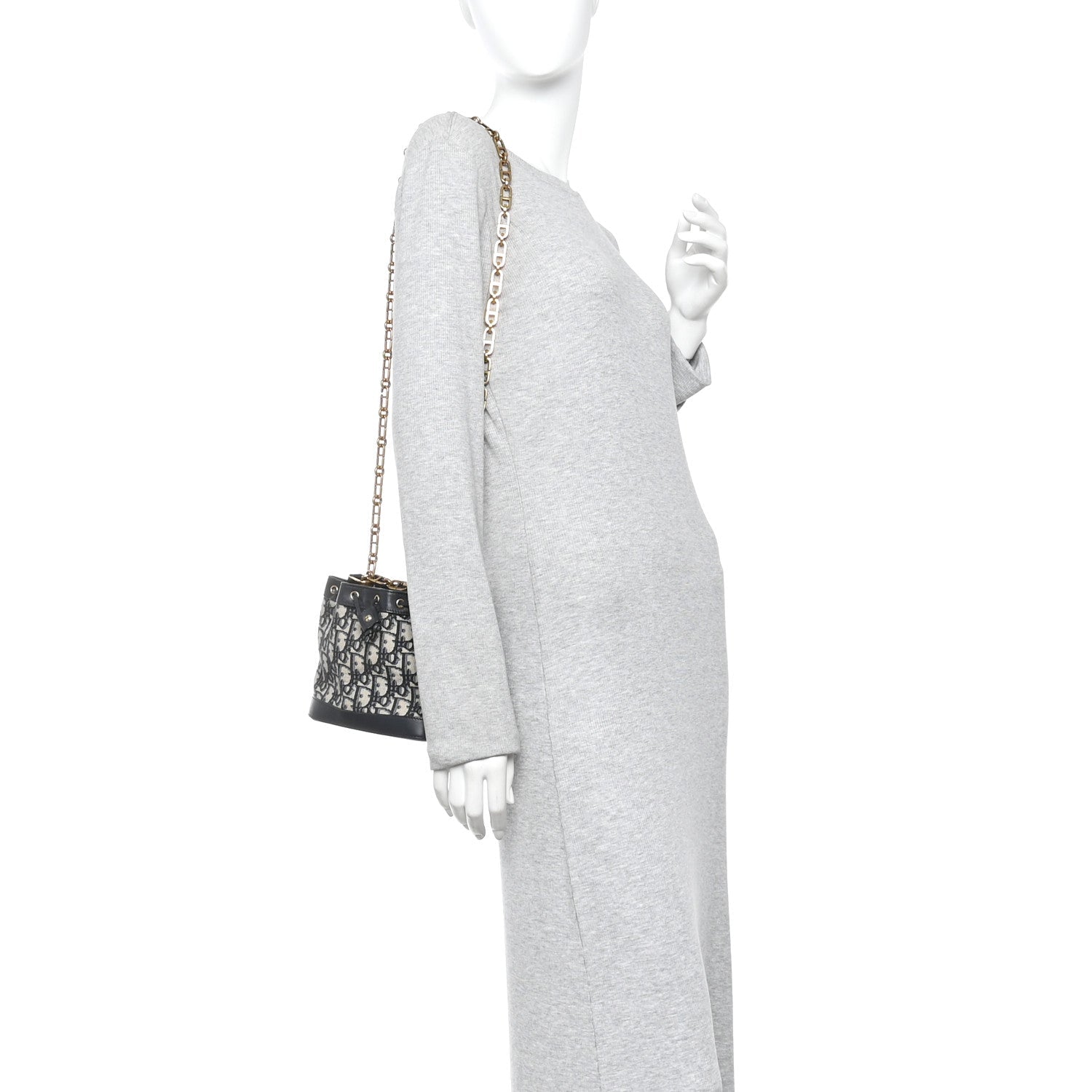 Christian Dior Oblique Drawstring Chain Bucket Bag Blue