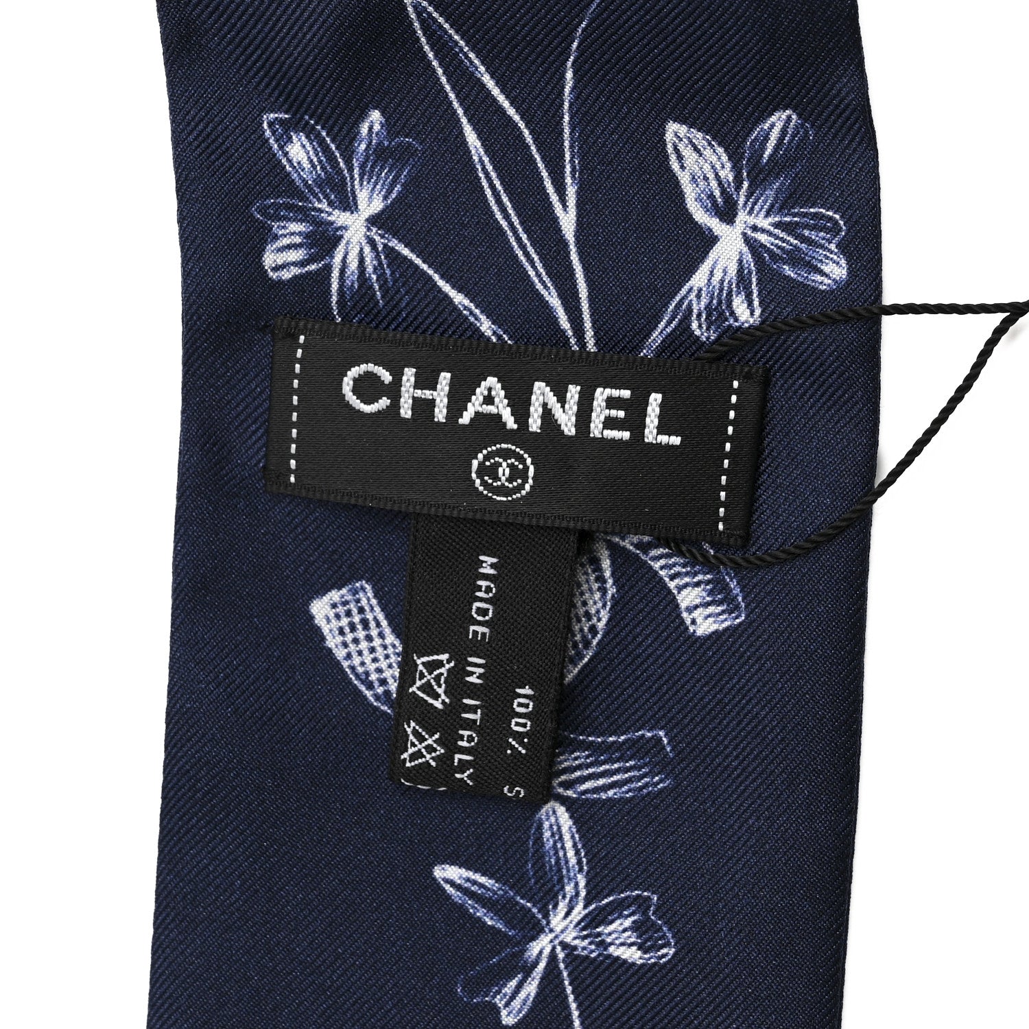Chanel Silk CC Slim Bandeau Scarf Blue White