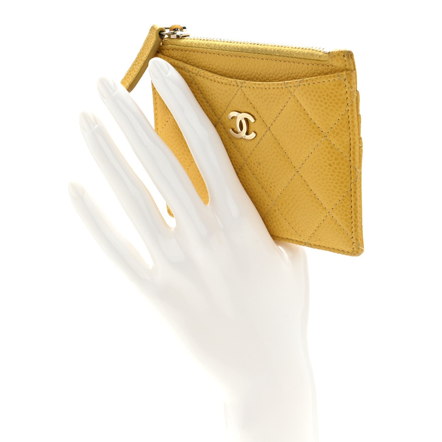 Caviar Quilted CC Zip Card Holder Yellow