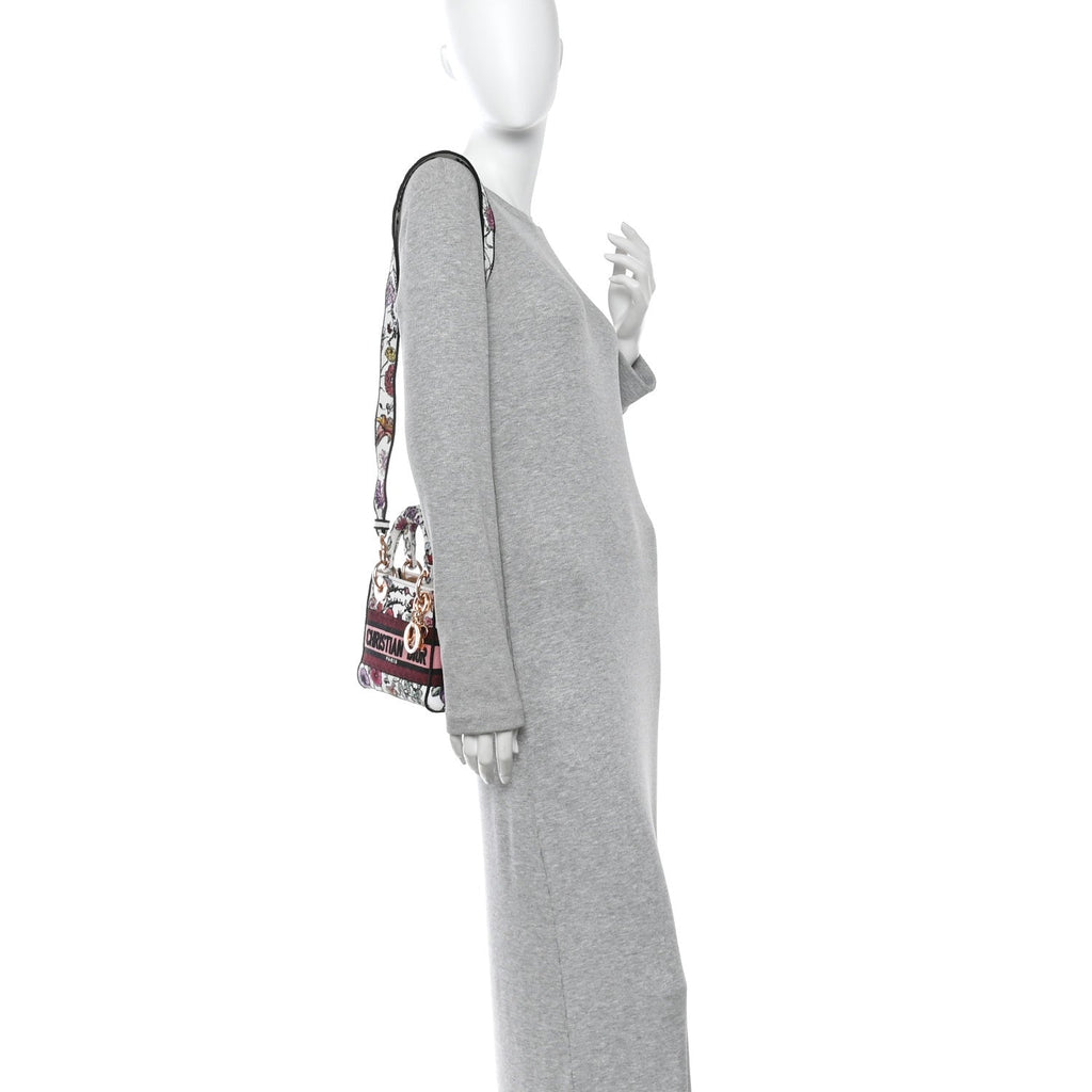 Christian Dior Canvas Florilegio Embroidered Mini Lady D-Lite White Multicolor