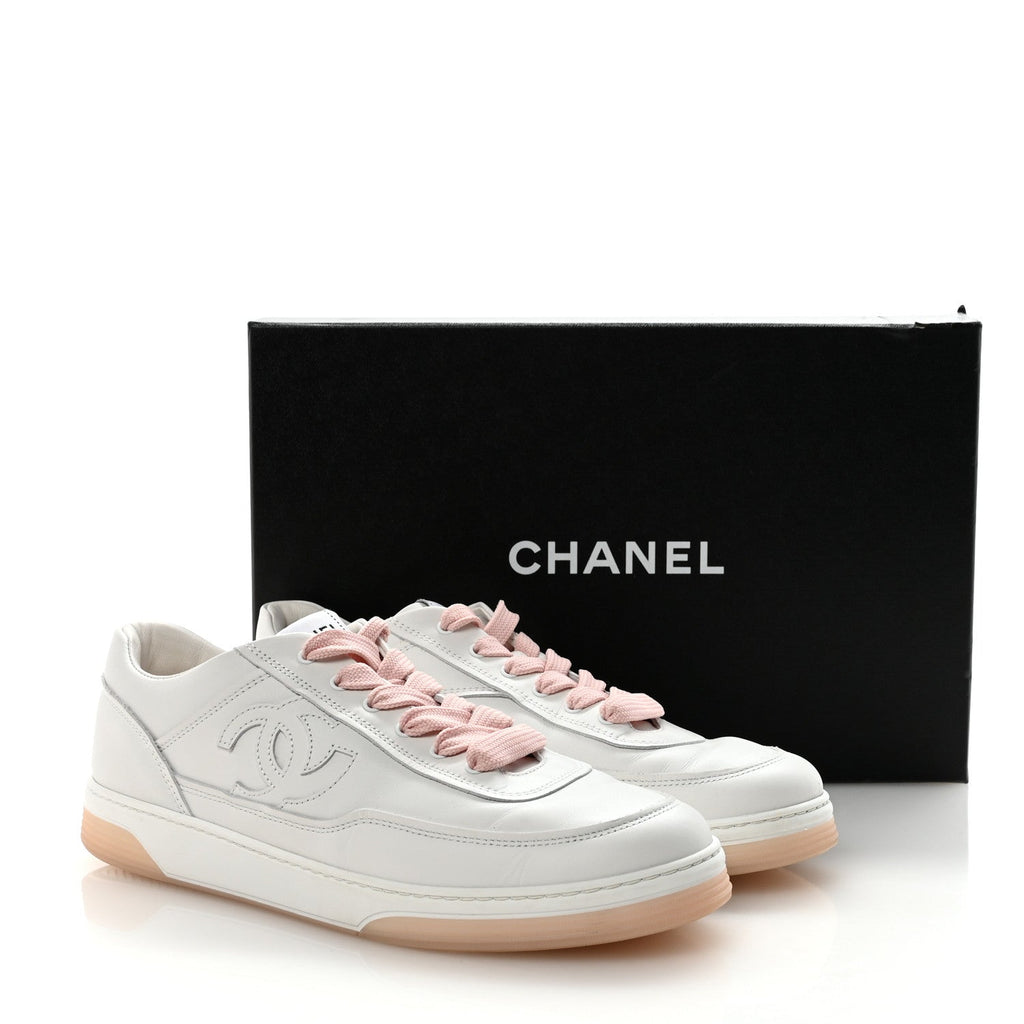 Calfskin Womens CC Sneakers 36 White Light Pink