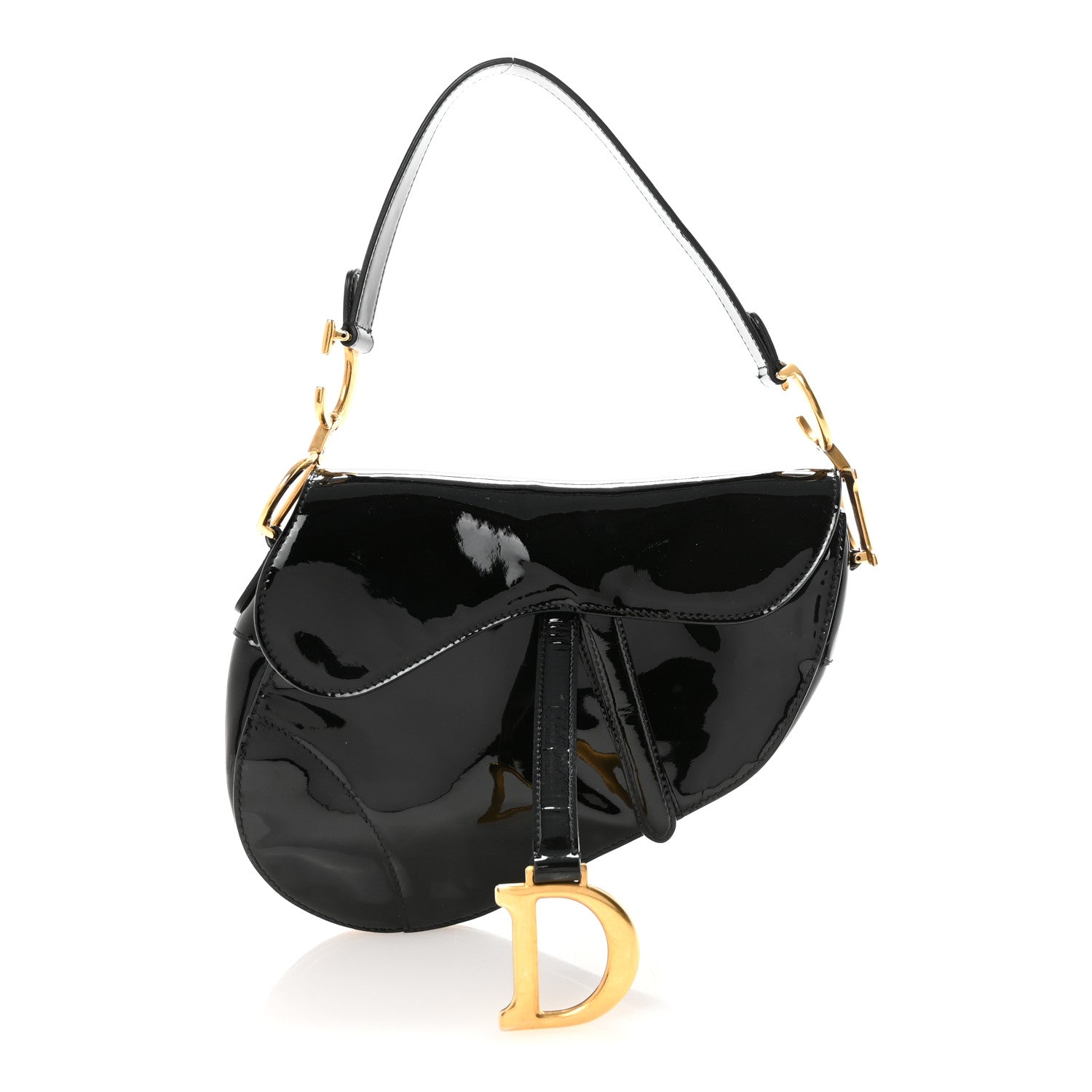Christian Dior Patent Saddle Bag Black