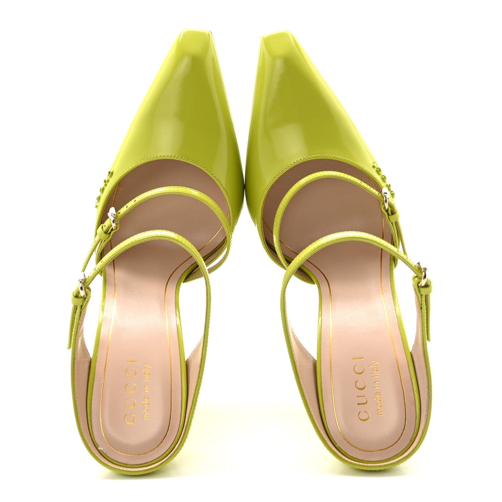 Gucci Regent Calfskin Lucite Wedge 110 Mules 38 Firefly