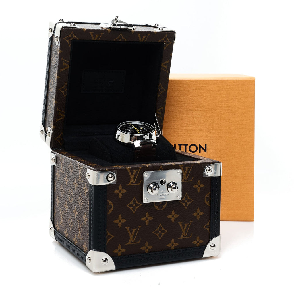 Louis Vuitton Stainless Steel Alligator 41mm Tambour Twenty Chronograph Automatic Watch Brown
