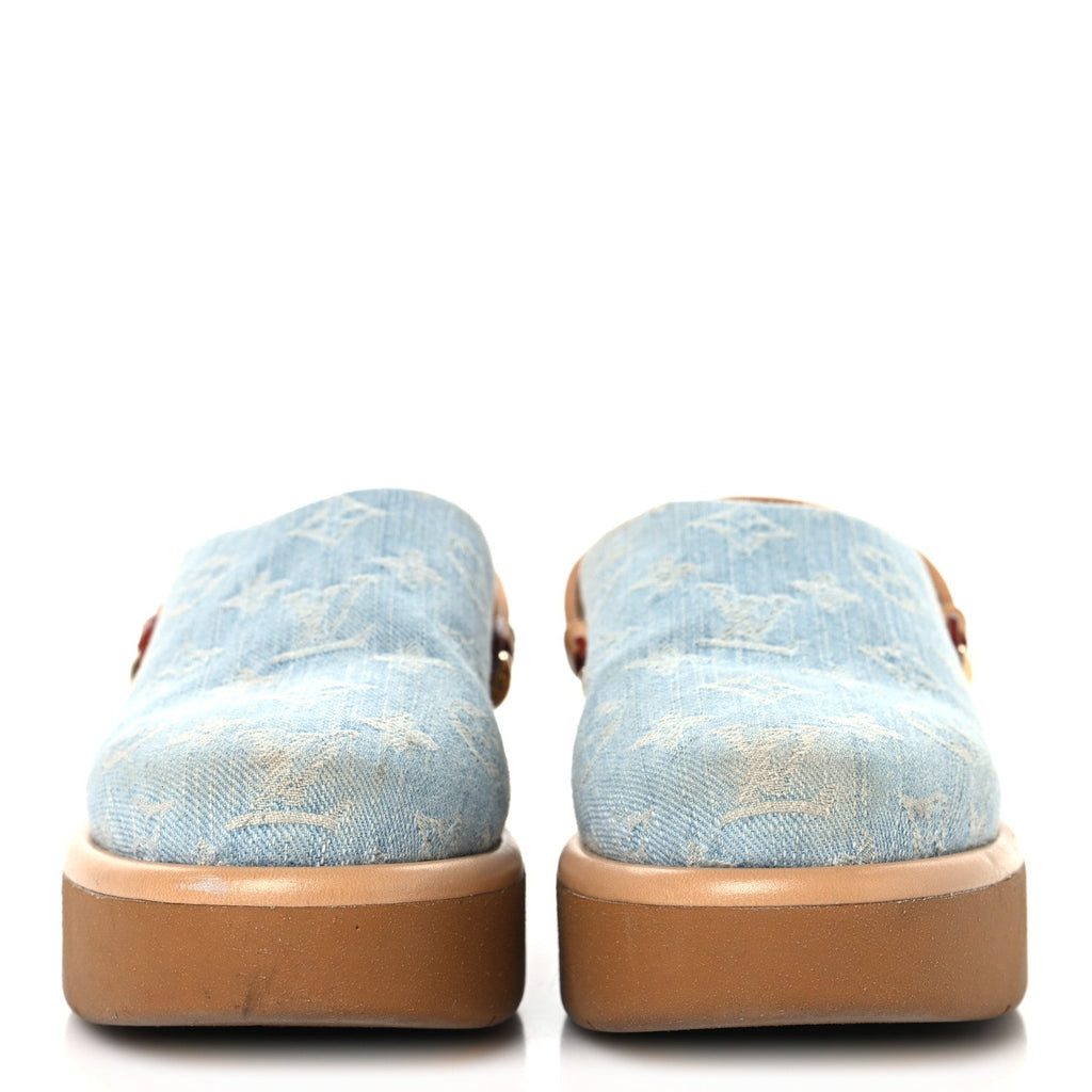 Louis Vuitton Monogram Washed Denim Aspen Platform Clog Mules 36 Blue