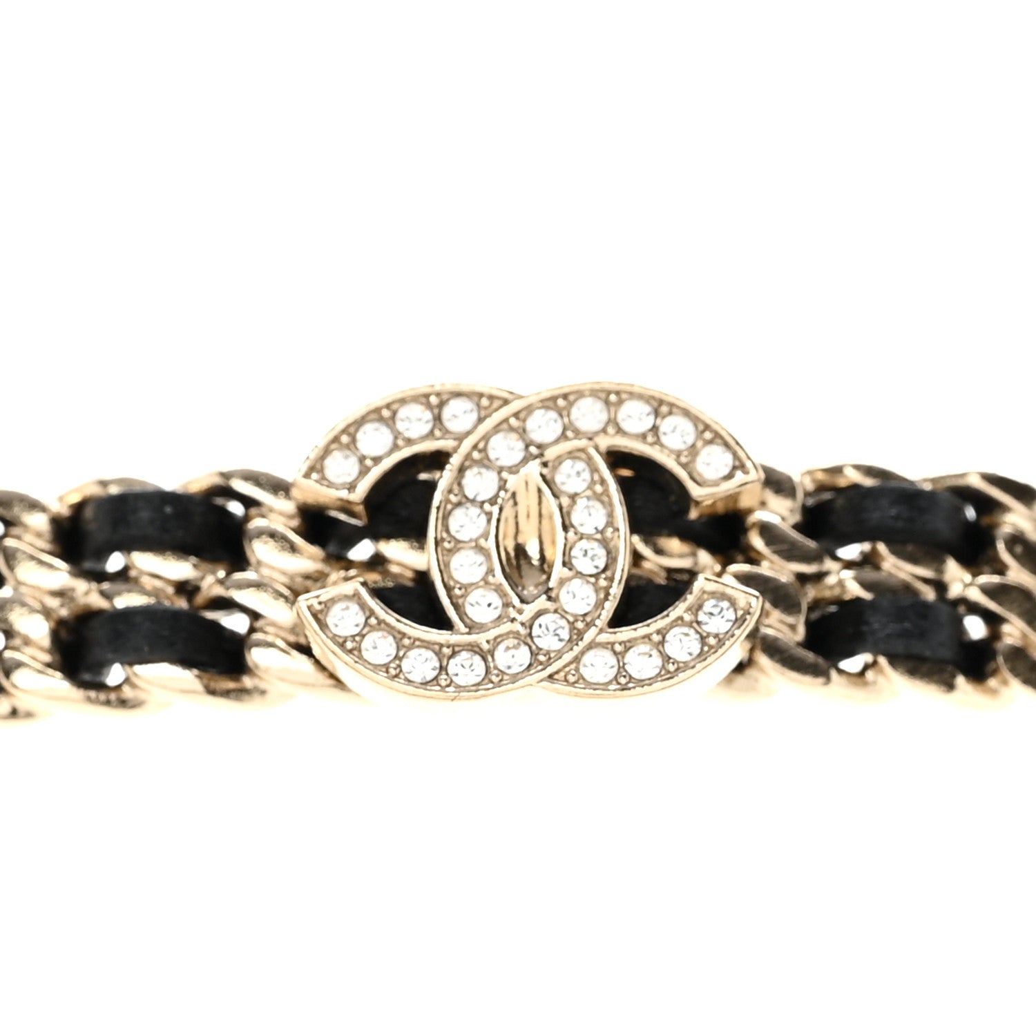 Metal Lambskin Crystal CC Choker Necklace Black Gold