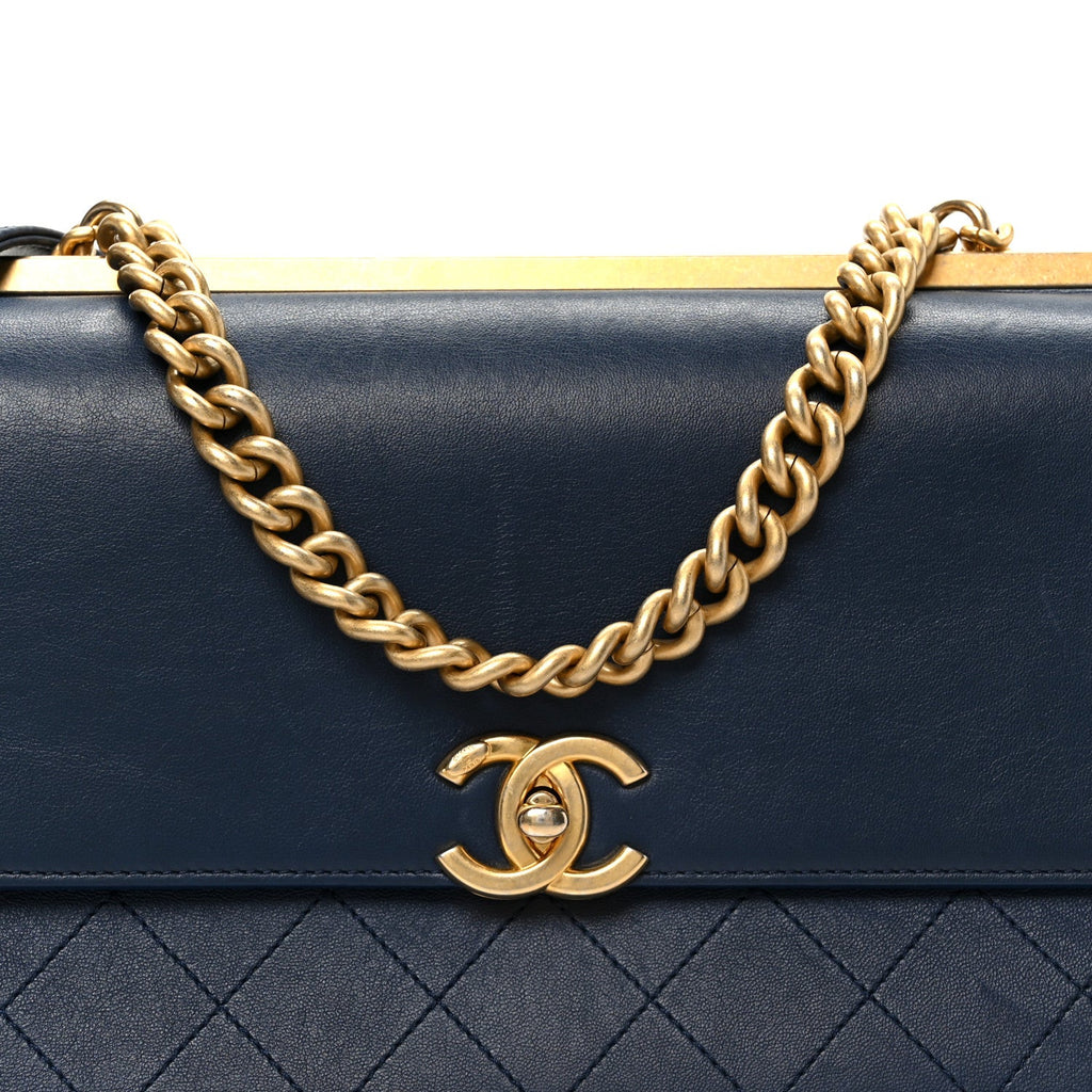 Chanel Lambskin Stitched Coco Luxe Medium Flap Blue