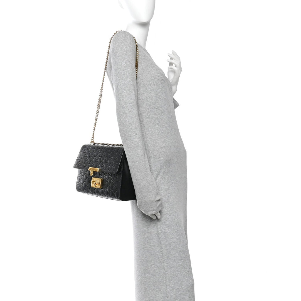 Gucci Guccissima Medium Padlock Shoulder Bag Black