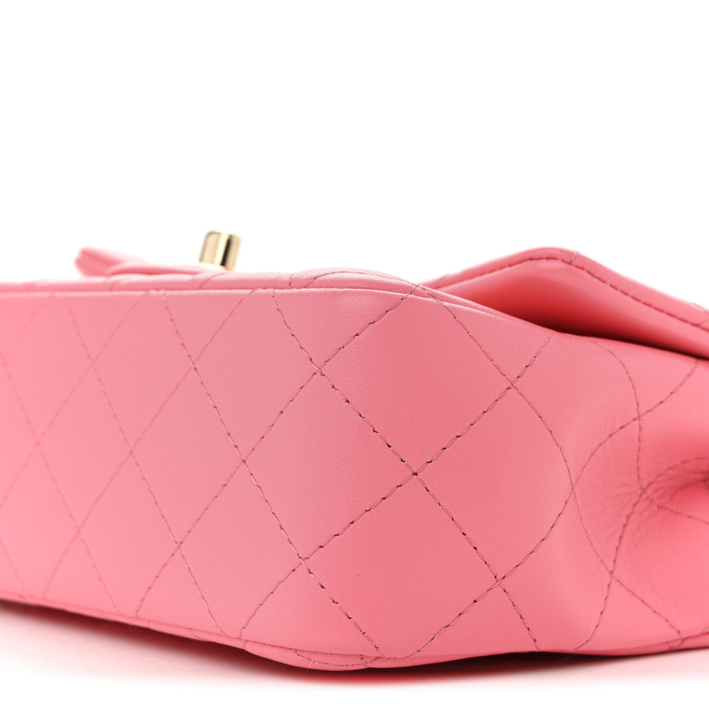 Chanel Lambskin Quilted Mini Rectangular Flap Pink
