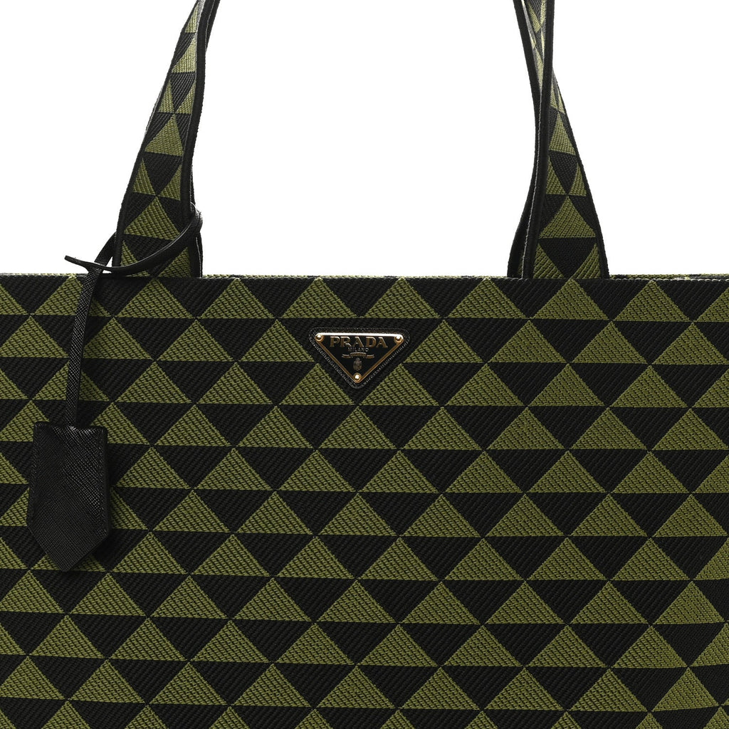Prada Jacquard Saffiano Triangolo Symbole Embroidered Shopping Tote Black Edera