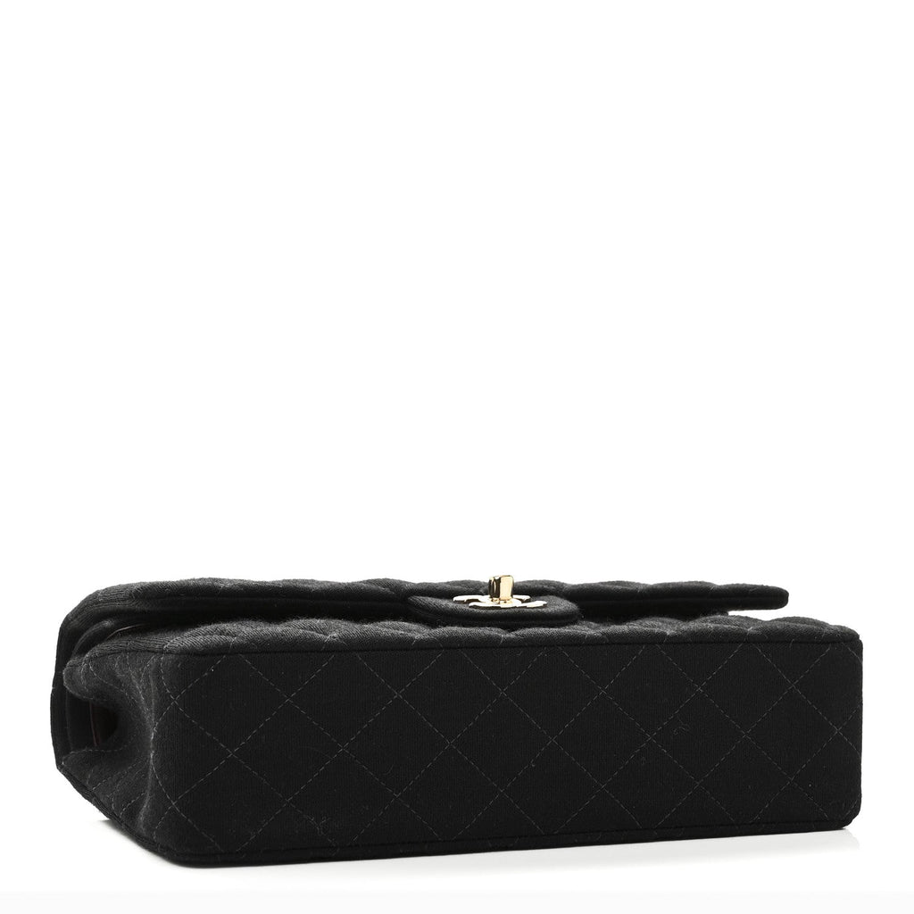 Chanel Jersey Quilted Medium Bijoux Chain Double Flap Black