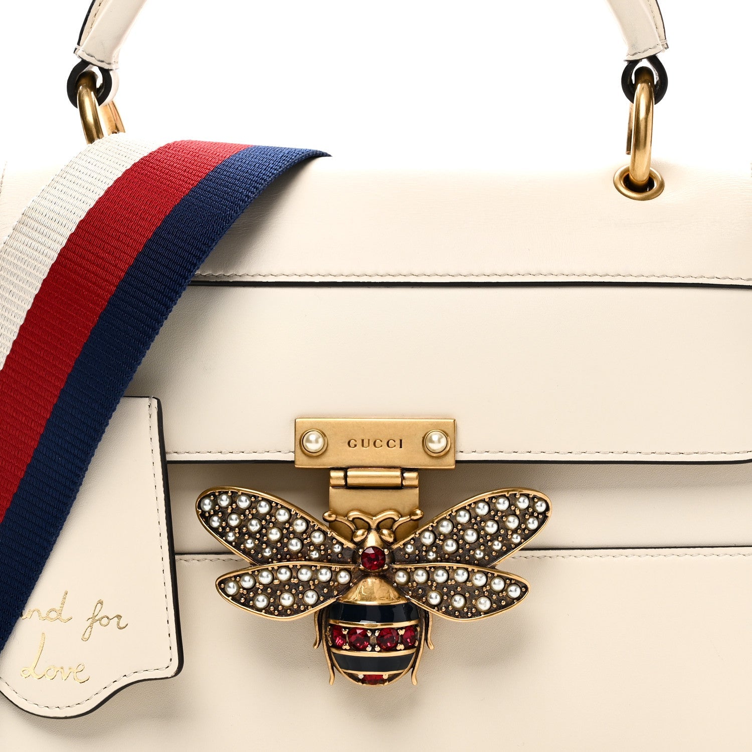 Gucci Calfskin Sylvie Web Small Queen Margaret Top Handle Bag White
