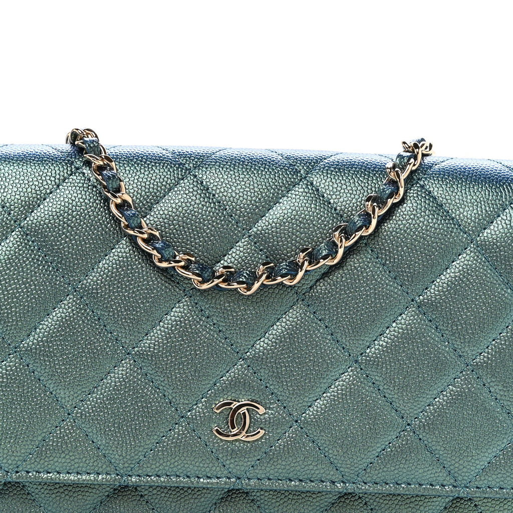 Chanel Iridescent Caviar Quilted Wallet on Chain WOC Dark Blue