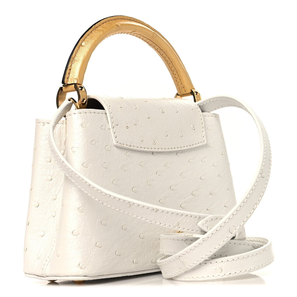 Louis Vuitton Iridescent Ostrich Capucines Mini White Gold