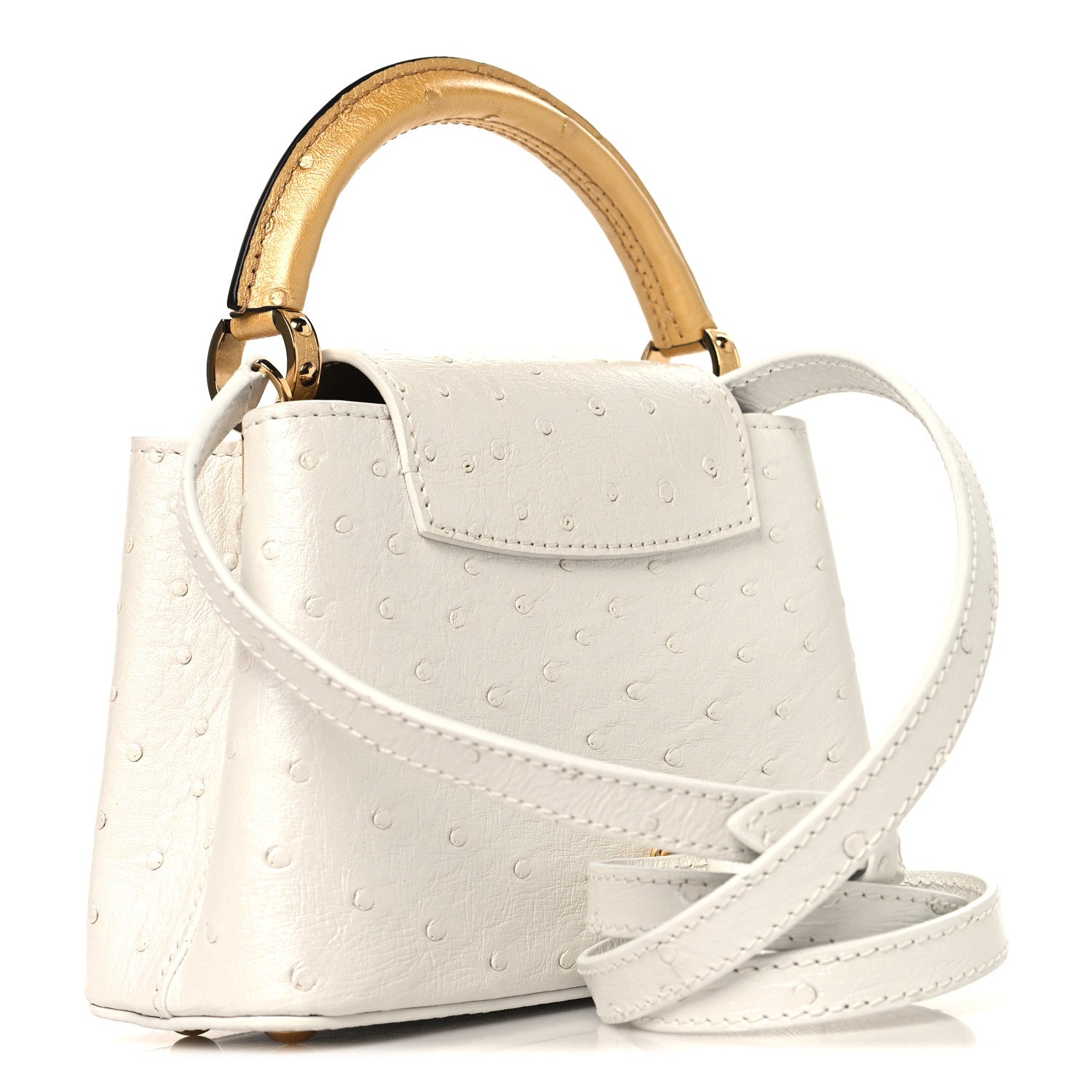 Louis Vuitton Iridescent Ostrich Capucines Mini White Gold