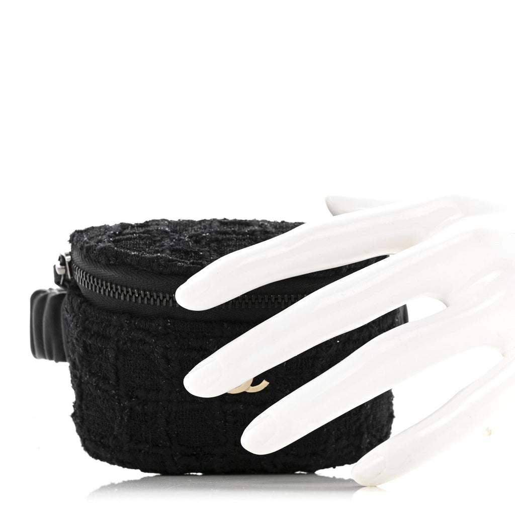 Chanel Tweed Lambskin Quilted Arm Coin Purse Black
