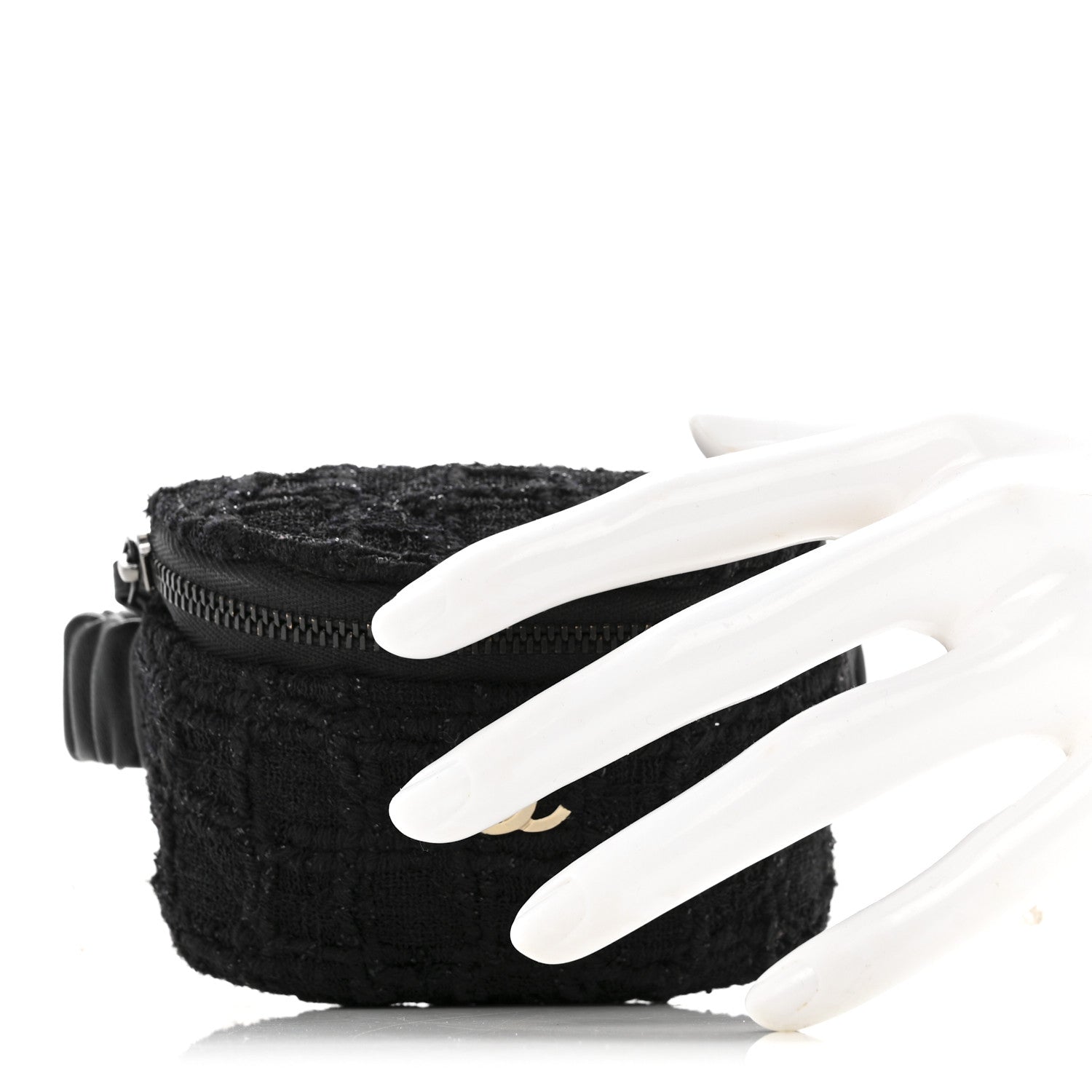 Chanel Tweed Lambskin Quilted Arm Coin Purse Black