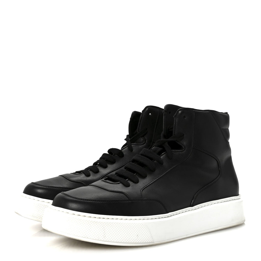 Prada Vitello Soft Uomo Mens High Top Sneakers 12 Black