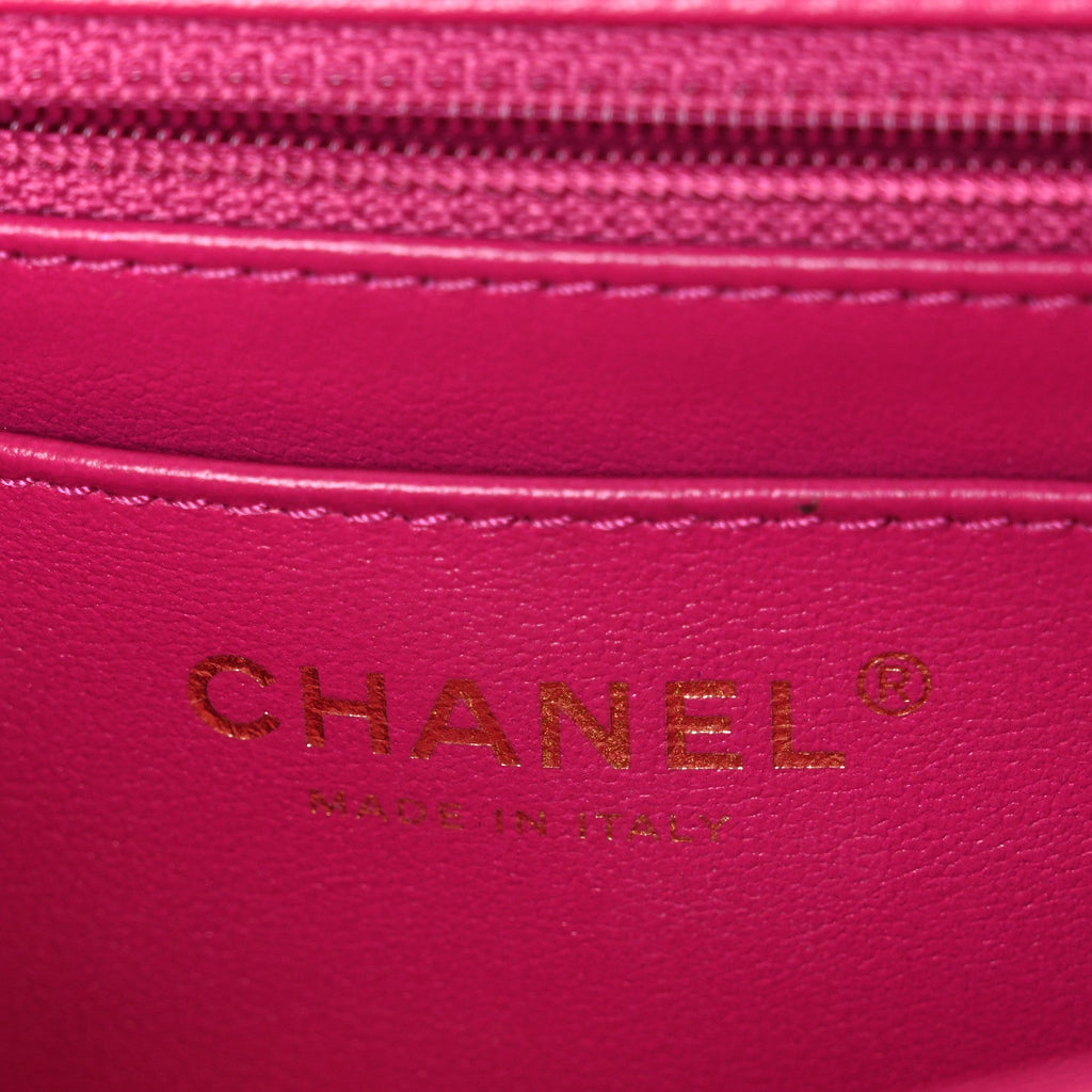 Chanel Lambskin Quilted Mini Crystal Top Handle Rectangular Flap Dark Pink