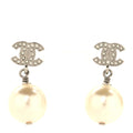 Crystal Pearl CC Drop Earrings Silver Pearly White