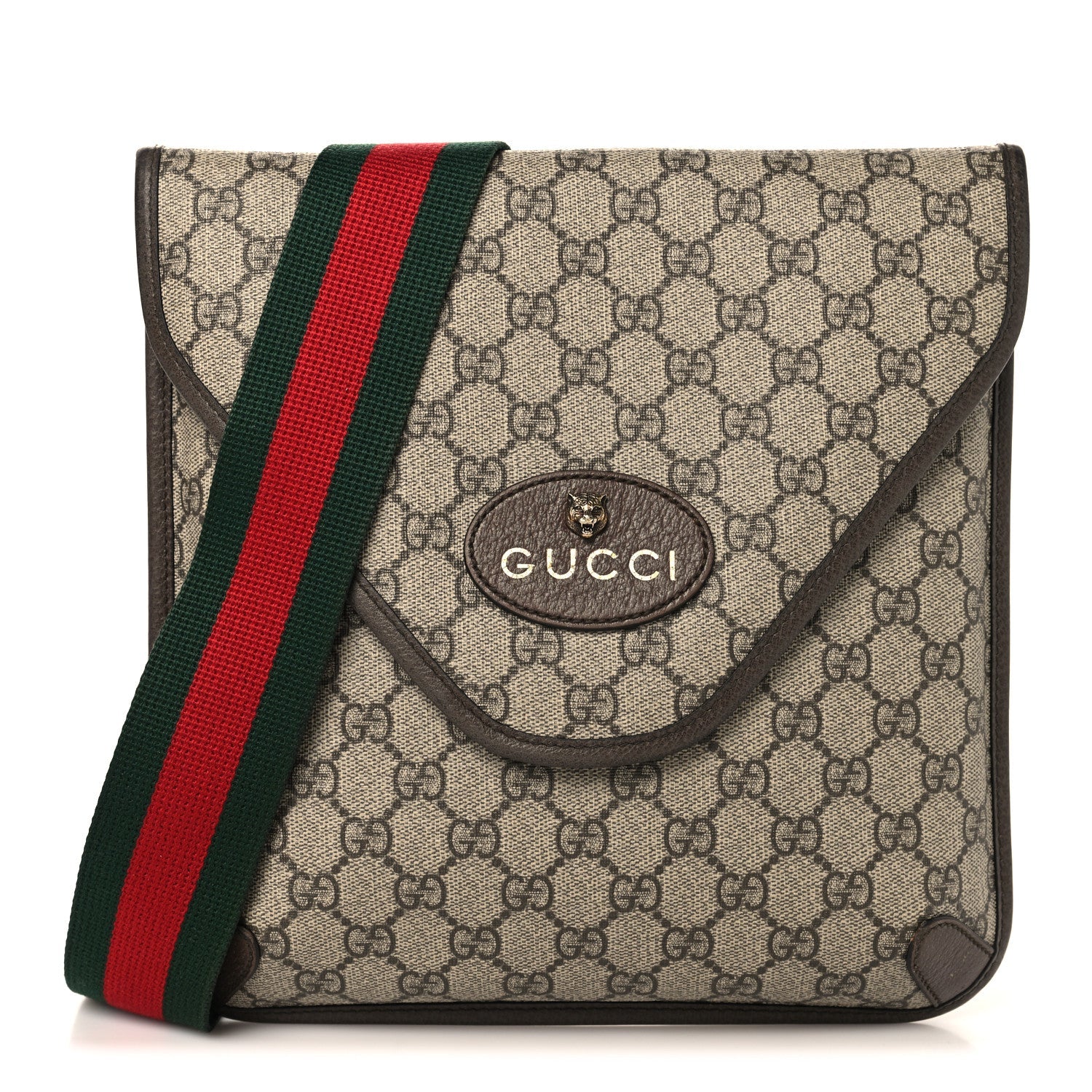 Gucci GG Supreme Monogram Web Medium Neo Vintage Flap Messenger Bag Beige New Acero