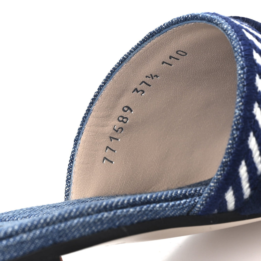 Gucci Plain Spain Denim Logo Slide Sandals 37.5 Light Blue
