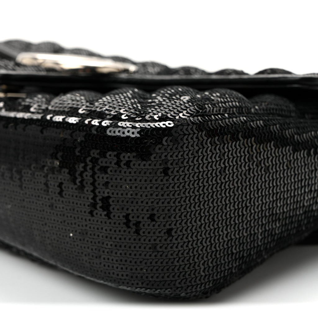Gucci Sequin Matelasse Small GG Marmont Shoulder Bag Black