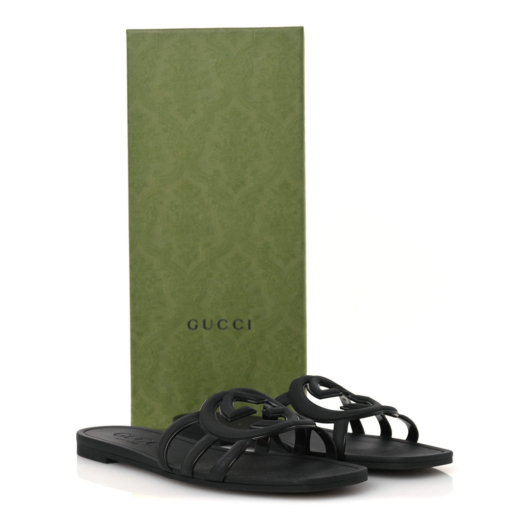 Gucci Rubber Interlocking G Womens Slide Sandals 38 Black