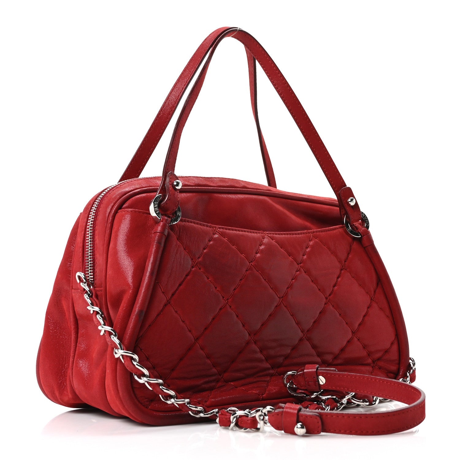 Chanel Iridescent Calfskin Quilted Relax CC Camera Case Red