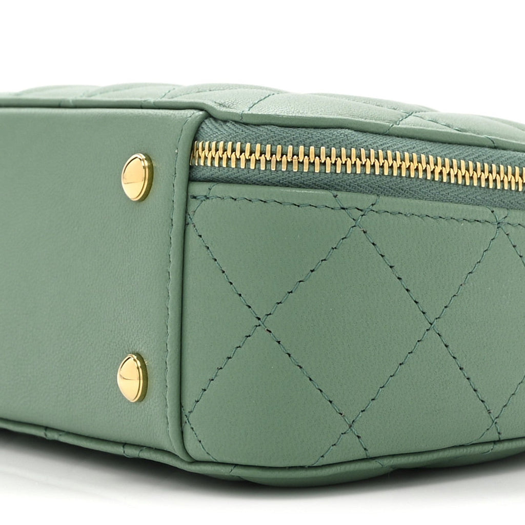 Chanel Lambskin Quilted Chic Riviera Top Handle Vanity Case Green