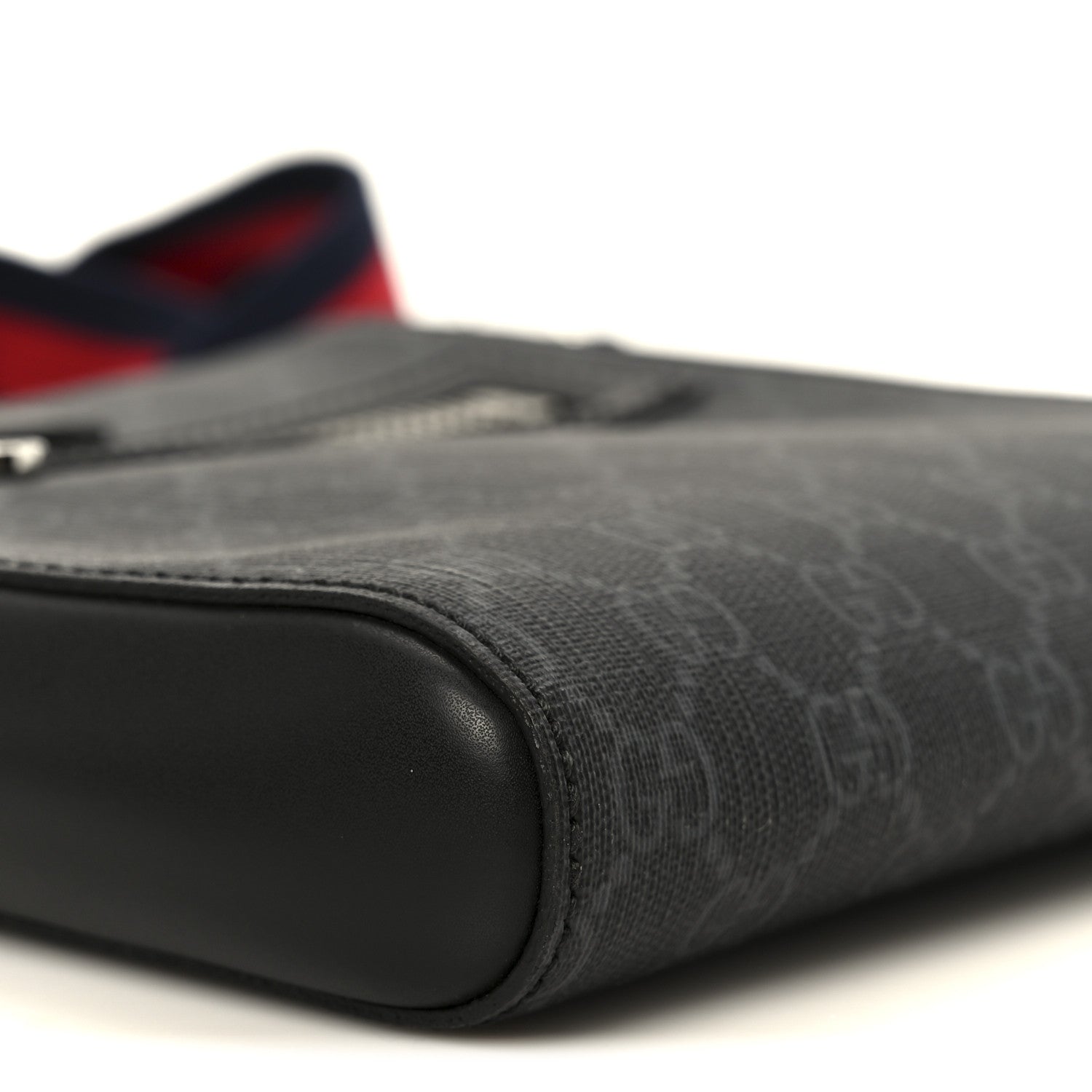 Gucci GG Supreme Monogram Web Small Flat Messenger Bag Black Grey