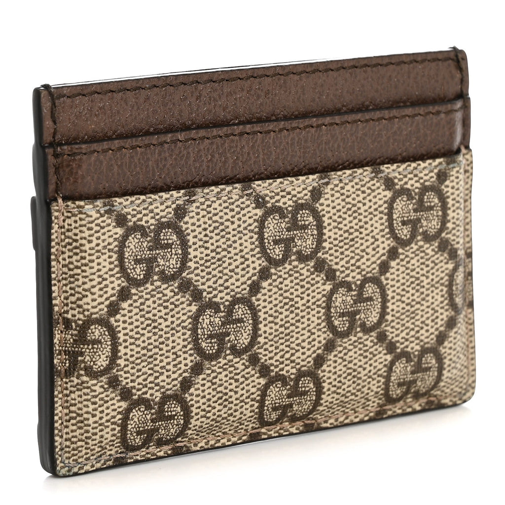 Gucci GG Supreme Monogram Textured Dollar Calfskin Ophidia Card Holder Beige Ebony New Acero