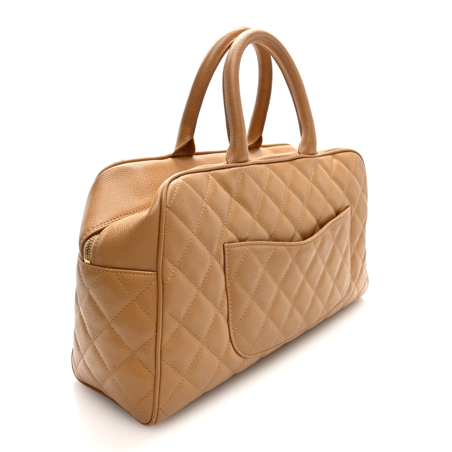 Chanel Caviar Quilted Large Bowler Bag Beige