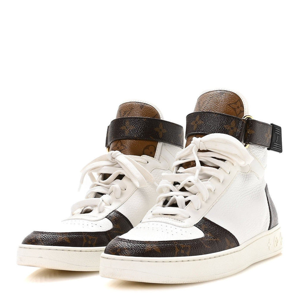 Louis Vuitton Grained Calfskin Monogram Boombox Sneaker Boots 39 White