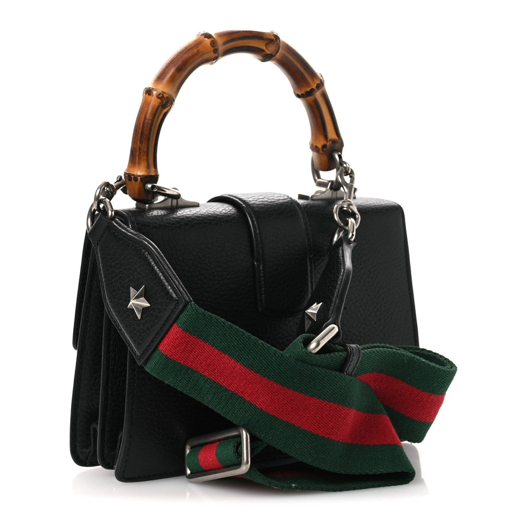 Gucci Dollar Calfskin Crystal Web Mini Dionysus Bamboo Top Handle Bag Black Black Diamond