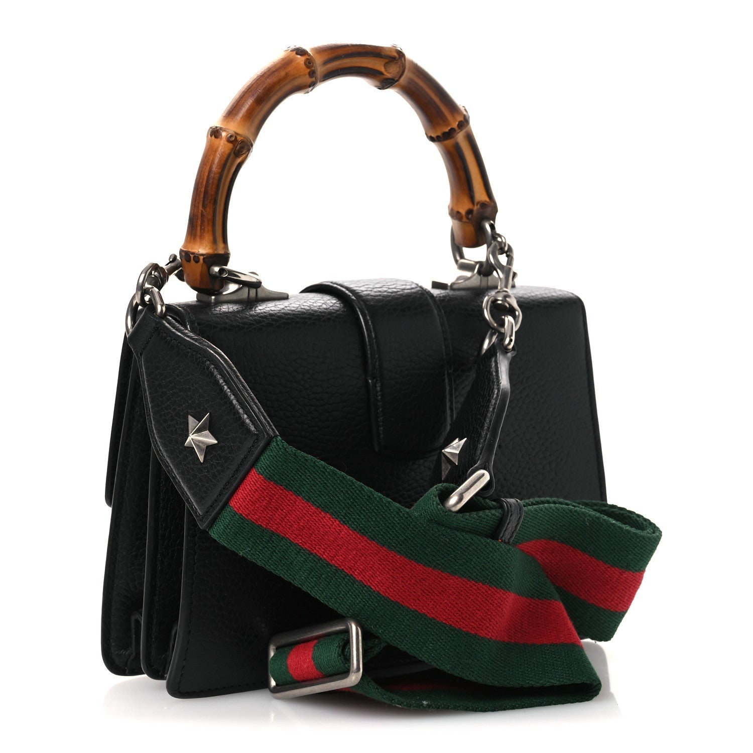 Gucci Dollar Calfskin Crystal Web Mini Dionysus Bamboo Top Handle Bag Black Black Diamond