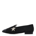 Chanel Suede Calfskin Grosgrain Crystal Star Mocassin Loafers 38 Black