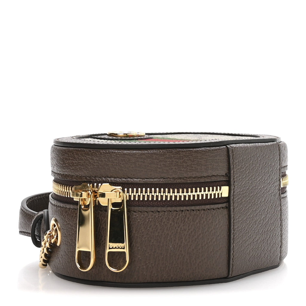 Gucci GG Supreme Monogram Top Handle Web Mini Ophidia Round Shoulder Bag Brown
