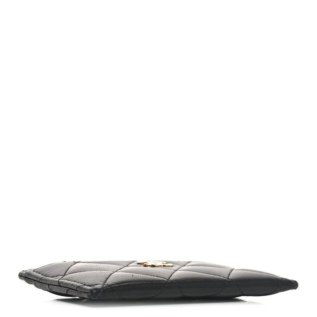 Lambskin Quilted Card Holder Black