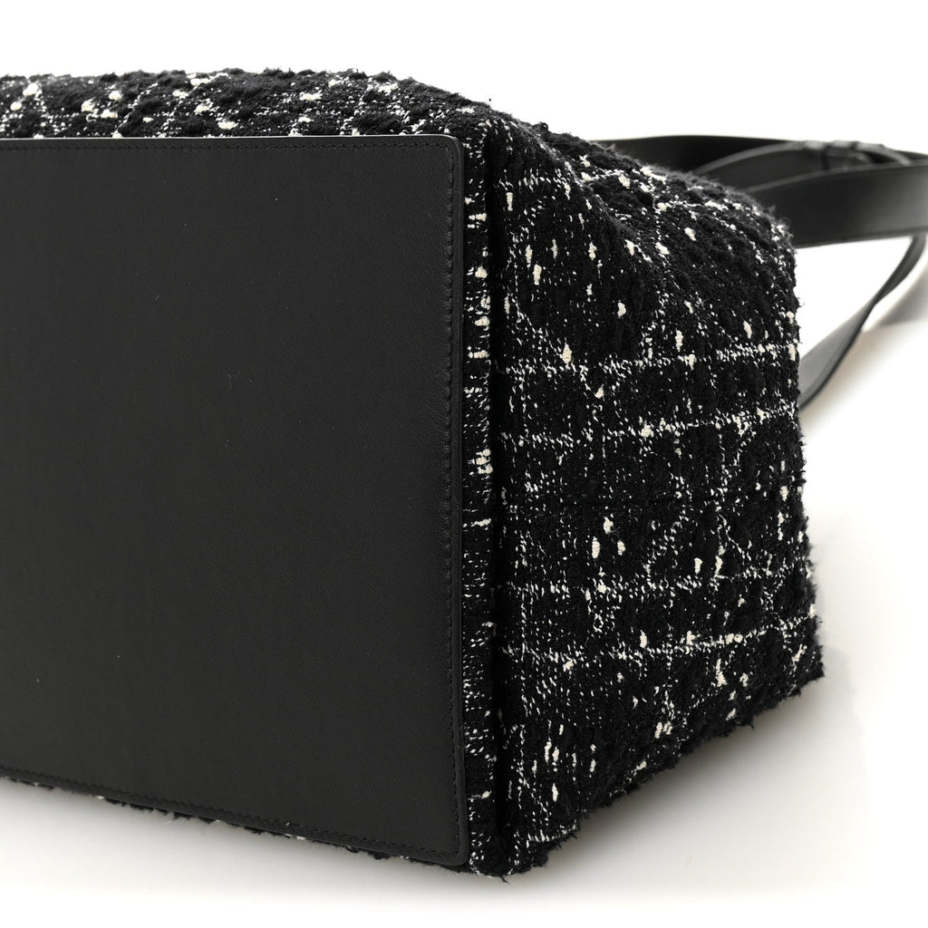 Christian Dior Calfskin Tweed Cannage Medium Toujours  Black White