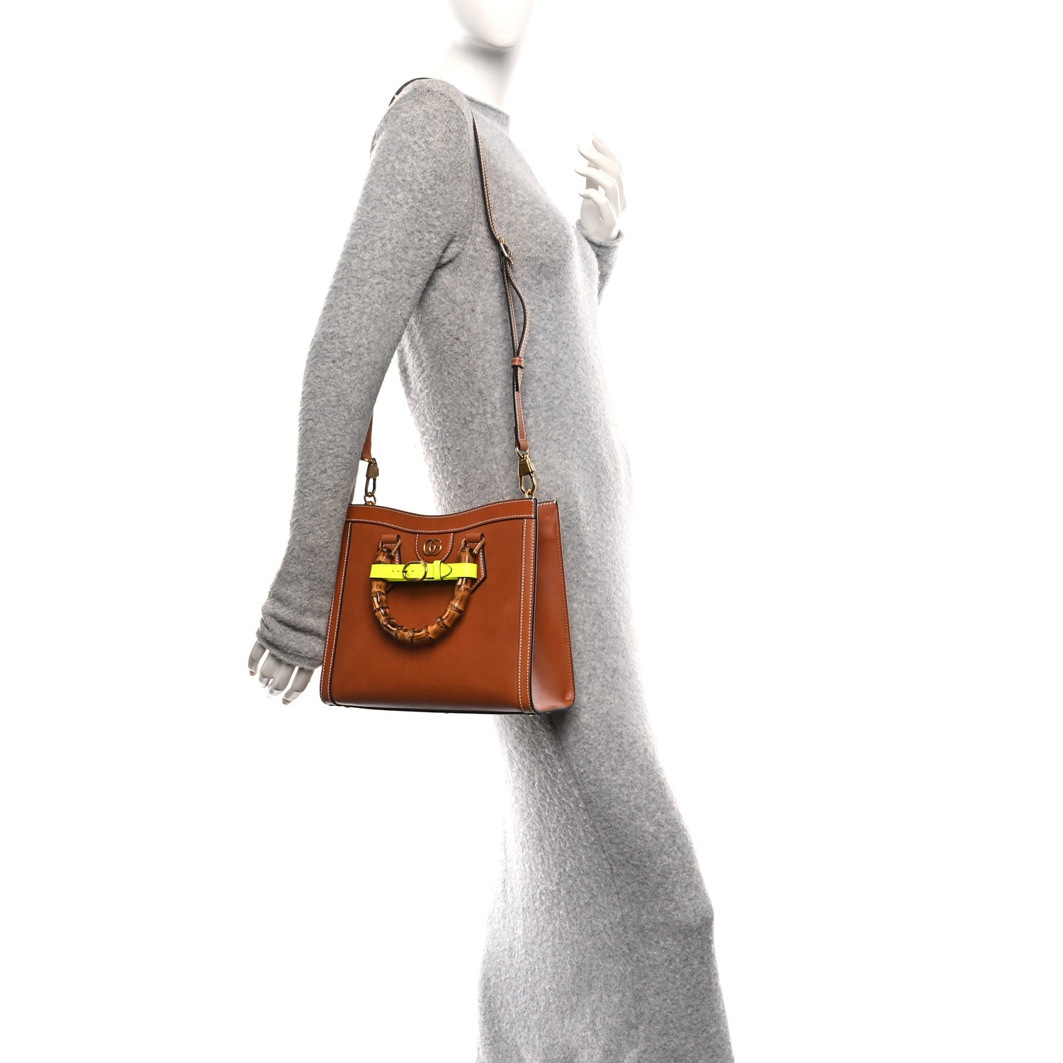 Gucci Calfskin Web Small Diana Tote Bag Cuir Yellow Fluo