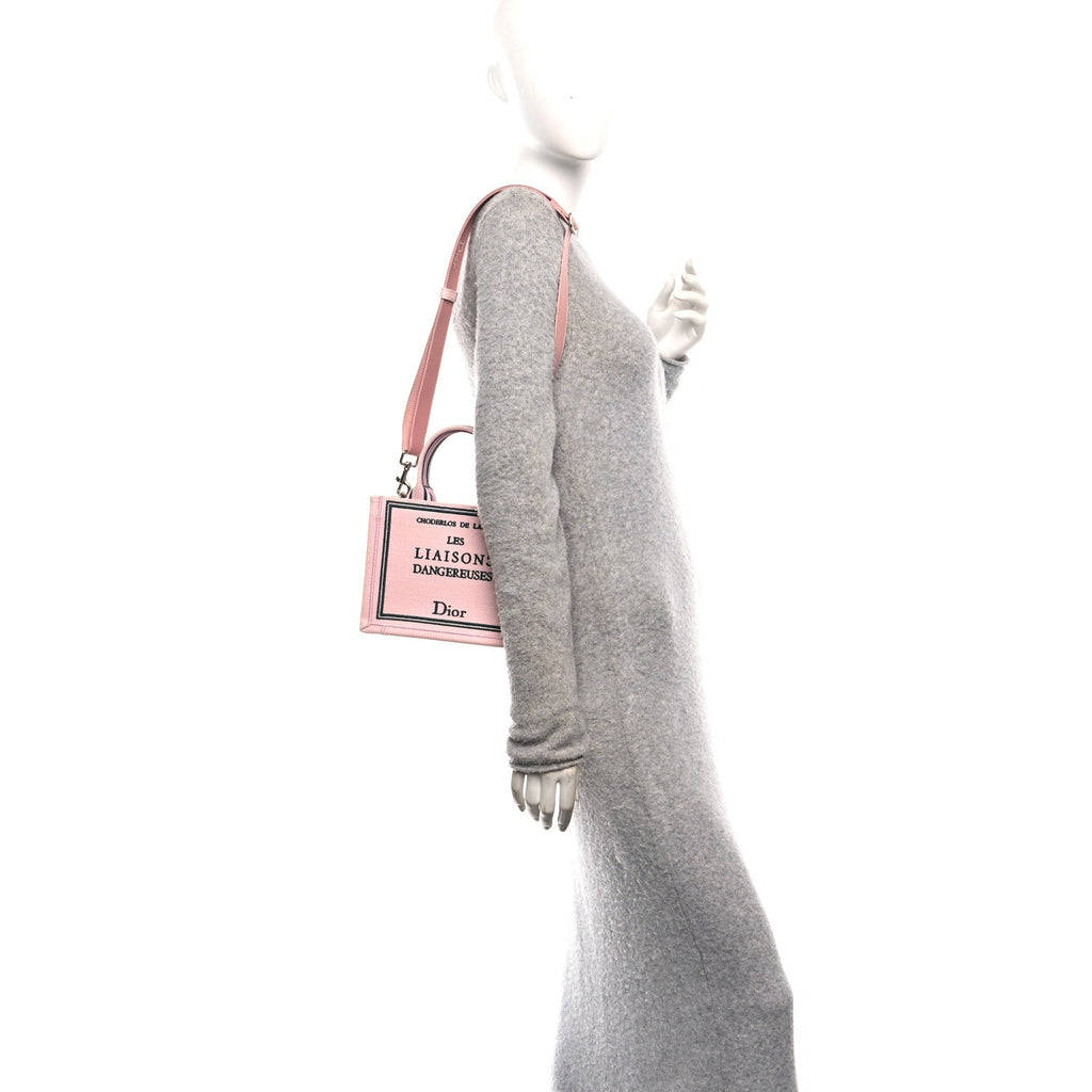 Christian Dior Canvas Embroidered Book Cover Mini Book Tote Pink Green