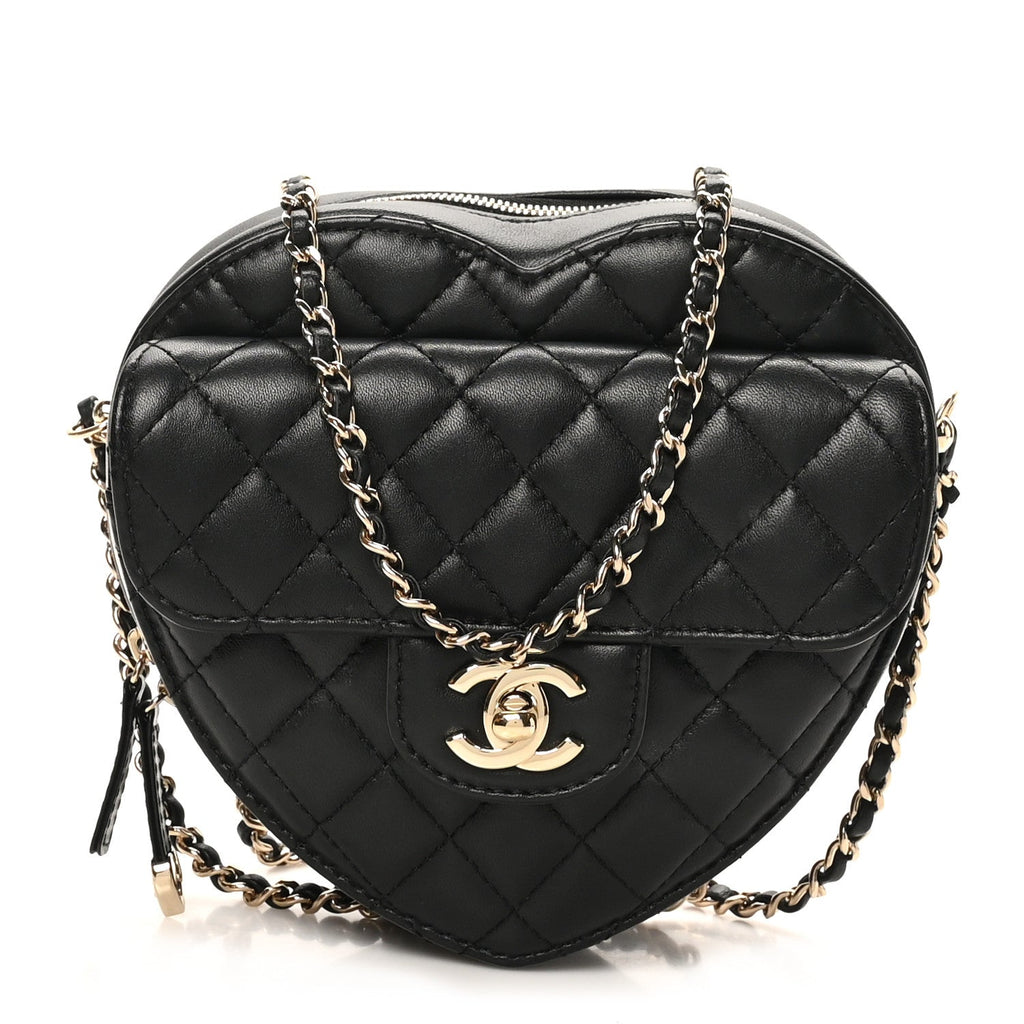 Chanel Lambskin Quilted CC In Love Heart Bag Black