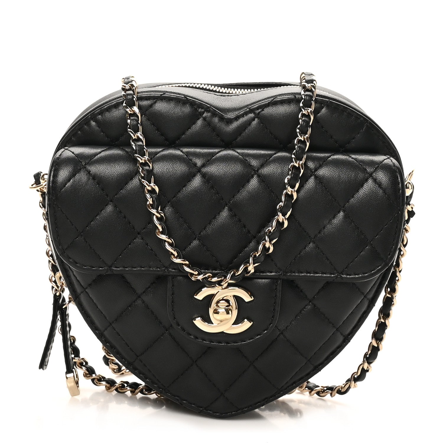 Chanel Lambskin Quilted CC In Love Heart Bag Black