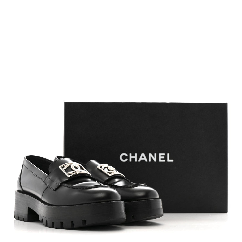 Calfskin Metal CC Loafers 35 Black